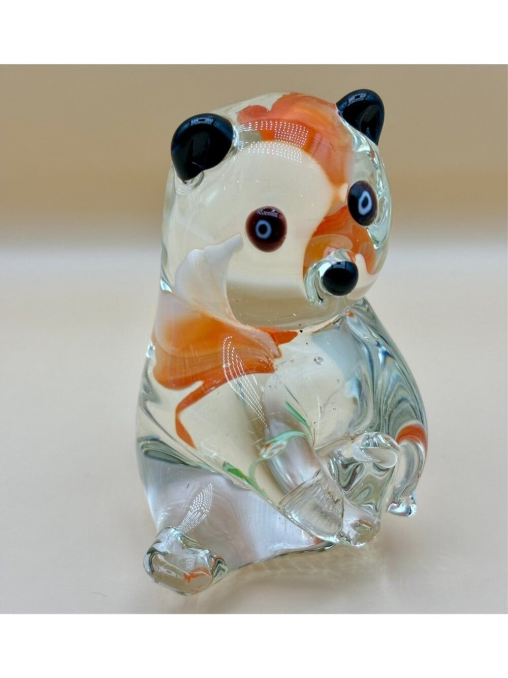 Mid Century Venetian Sommerso Art Glass Panda Bear Sculpture